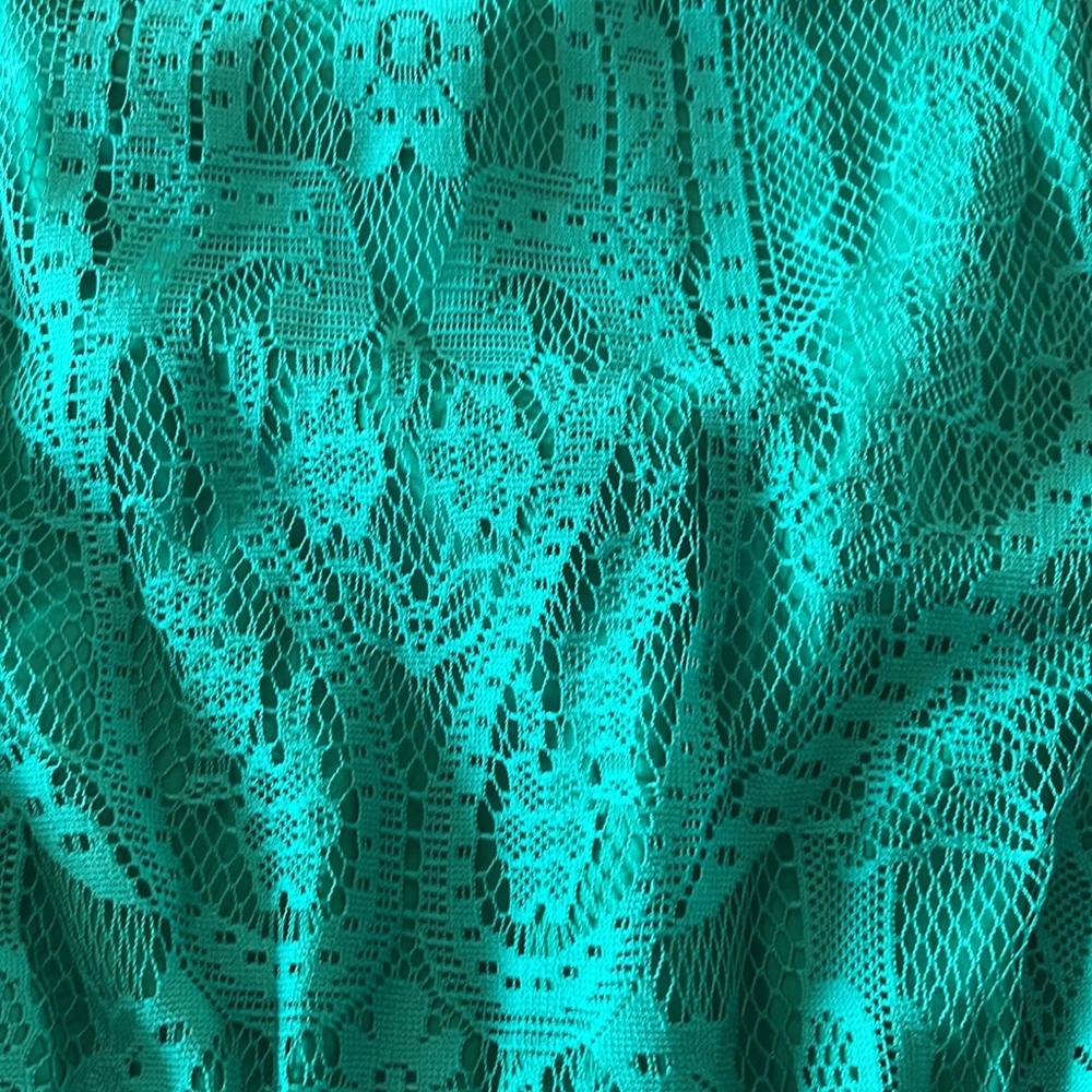 Gianni Bini Teal Green Lace Sleeveless Dress with Fringe Hem Women's Size Large - Picture 3 of 10